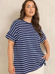 Evans Blue Scoop Neck Slub T-Shirt - Image 1 of 5
