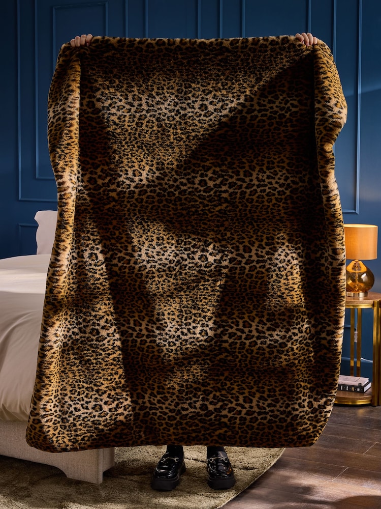 Black Leopard Plush Faux Fur Throw - Image 3 of 6