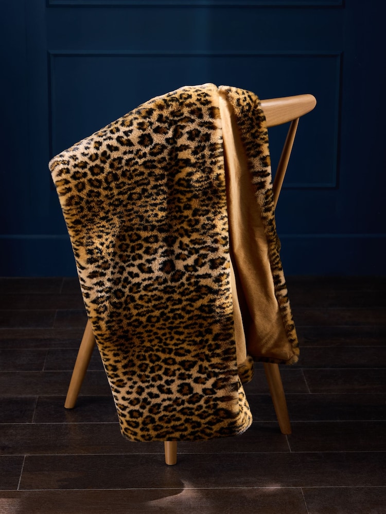 Black Leopard Plush Faux Fur Throw - Image 4 of 6