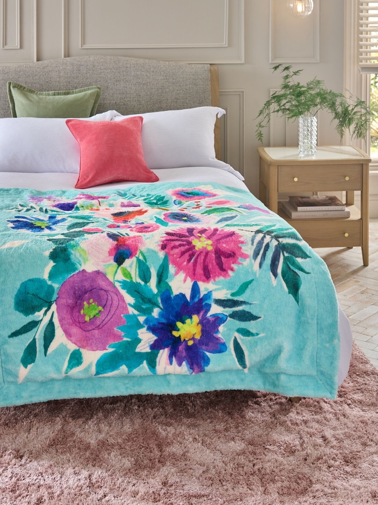Floral Print Plush Faux Fur Throw - Imagem 1 de 6