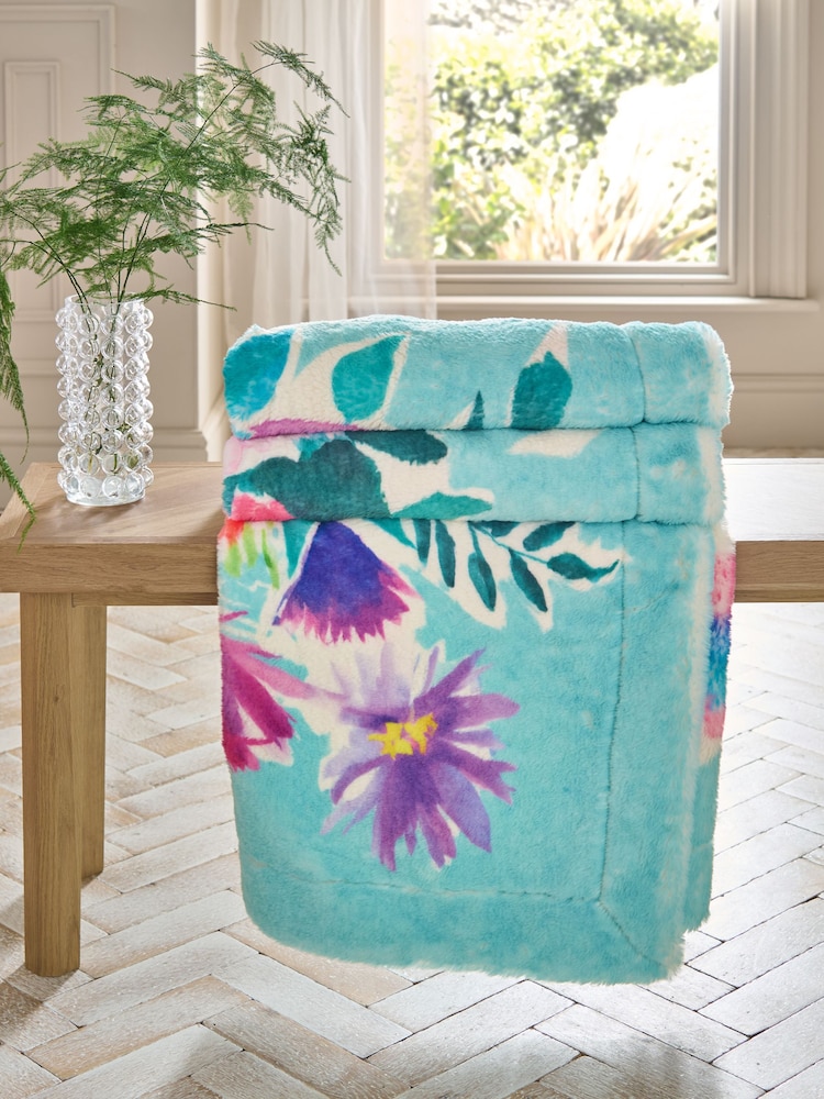 Floral Print Plush Faux Fur Throw - Imagem 2 de 6