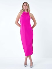 Dusk Pink Plain Woven Halterneck Midi Dress - Image 1 of 5