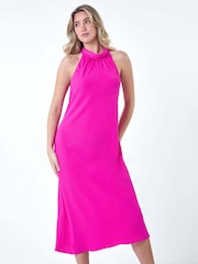 Dusk Pink Plain Woven Halterneck Midi Dress - Image 2 of 5