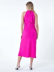 Dusk Pink Plain Woven Halterneck Midi Dress - Image 3 of 5