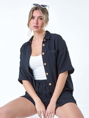 Dusk Blue 100% Cotton Relaxed Button Shirt - Image 2 of 5