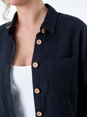 Dusk Blue 100% Cotton Relaxed Button Shirt - Image 5 of 5