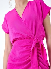 Dusk Pink Plain Wrap Tie Detail Dress - Image 5 of 5