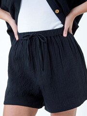 Dusk Black 100% Cotton Tie Detail Shorts - Image 5 of 5