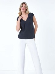 Dusk Black Pleat Detail 100% Cotton Top - Image 2 of 5