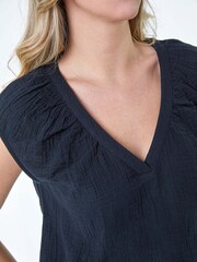 Dusk Black Pleat Detail 100% Cotton Top - Image 5 of 5