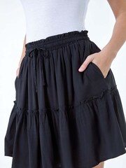 Dusk Black Tiered Tie Detail Pocket Mini Skirt - Image 1 of 5