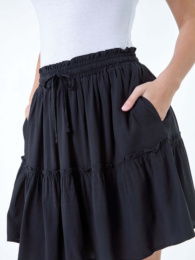 Dusk Black Tiered Tie Detail Pocket Mini Skirt - Image 1 of 5
