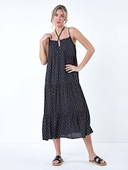 Dusk Black Foil Spot Strappy Cross Over Midi Dress - Image 2 of 5