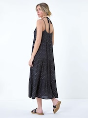 Dusk Black Foil Spot Strappy Cross Over Midi Dress - Image 3 of 5