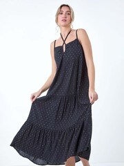 Dusk Black Foil Spot Strappy Cross Over Midi Dress - Image 4 of 5
