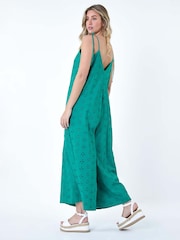 Dusk Blue 100% Cotton Broderie Pocket Wide Leg Jumpsuit - Image 3 of 5