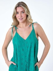 Dusk Blue 100% Cotton Broderie Pocket Wide Leg Jumpsuit - Image 5 of 5