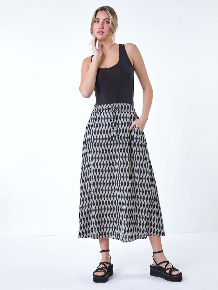 Dusk Black Printed Tie Front Pocket Skirt - Image 1 of 5