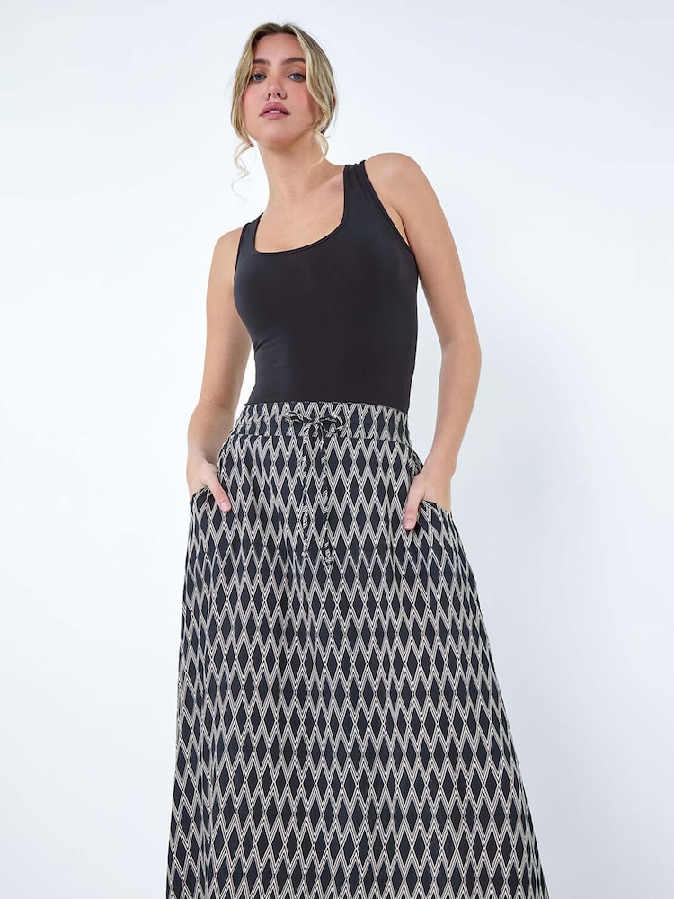 Dusk Black Printed Tie Front Pocket Skirt - Image 2 of 5