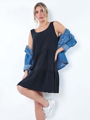 Dusk Black Tiered A Line 100% Cotton Dress - Image 1 of 5