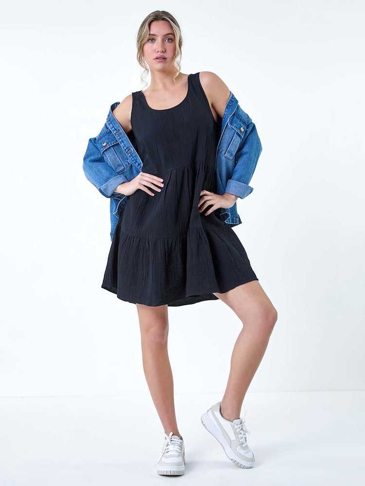 Dusk Black Tiered A Line 100% Cotton Dress - Image 2 of 5