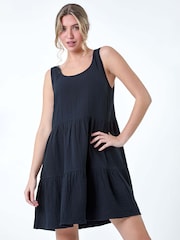 Dusk Black Tiered A Line 100% Cotton Dress - Image 4 of 5