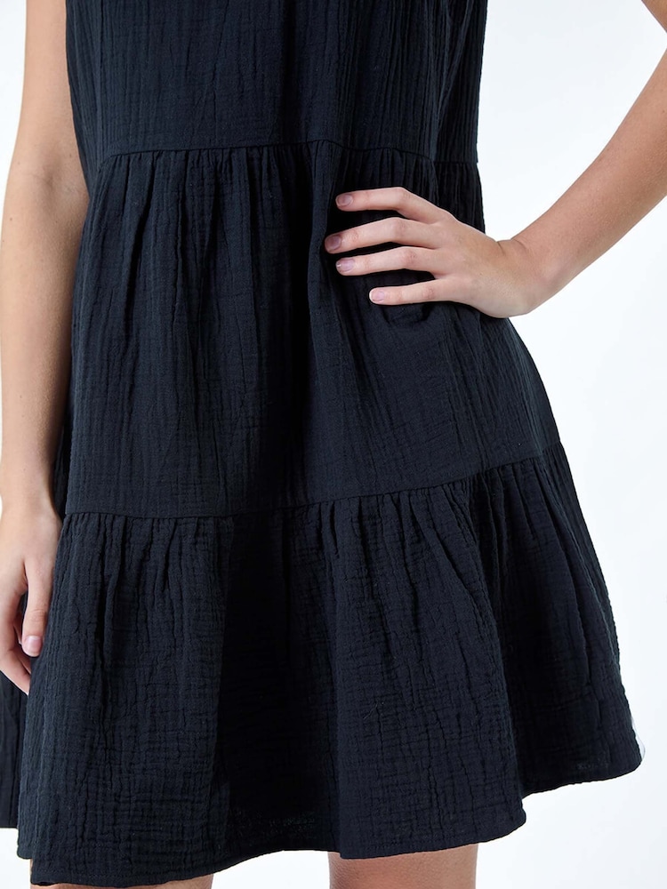 Dusk Black Tiered A Line 100% Cotton Dress - Image 5 of 5
