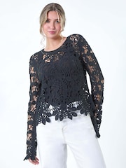 Dusk Black Crochet Knit Jumper - Image 4 of 5