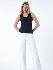 Dusk Black Floral Lace Trim Stretch Vest Top - Image 2 of 5