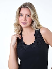 Dusk Black Floral Lace Trim Stretch Vest Top - Image 4 of 5