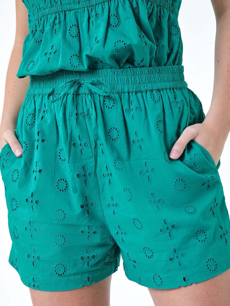 Dusk Blue 100% Cotton Broderie Anglaise Shorts - Image 1 of 5