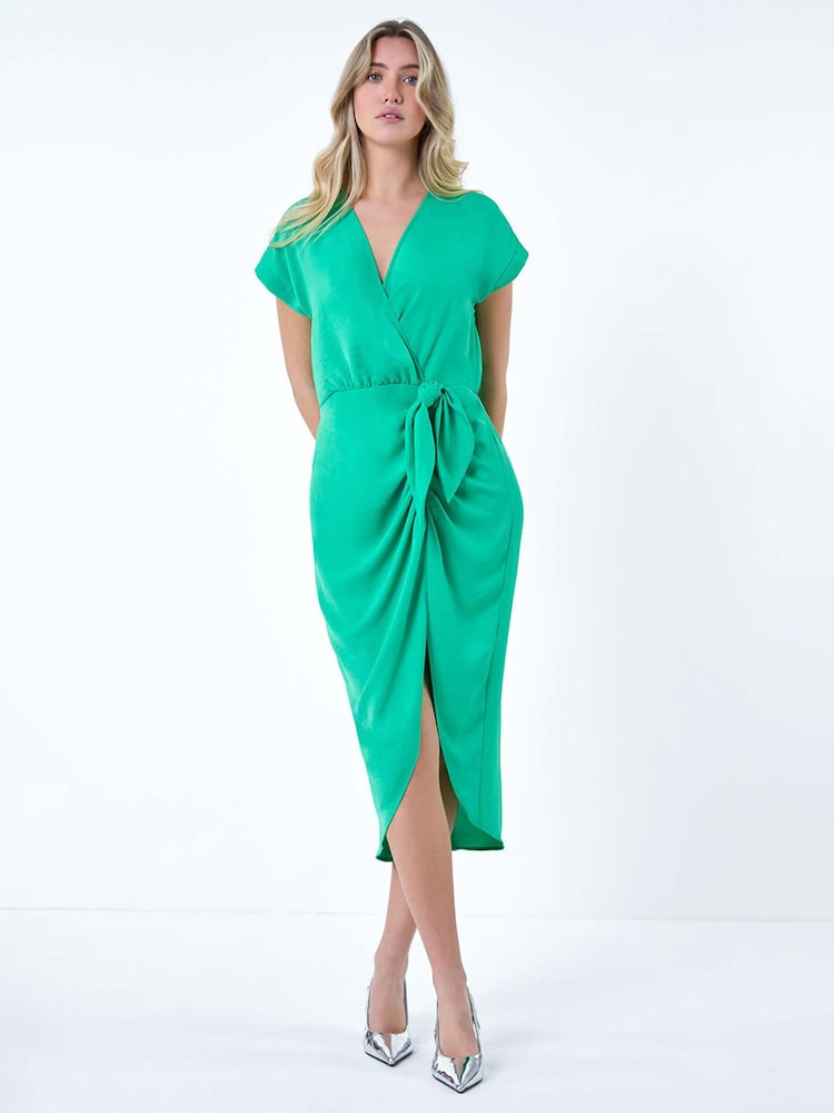 Dusk Green Plain Wrap Tie Detail Dress - Image 2 of 5