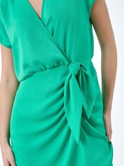 Dusk Green Plain Wrap Tie Detail Dress - Image 5 of 5