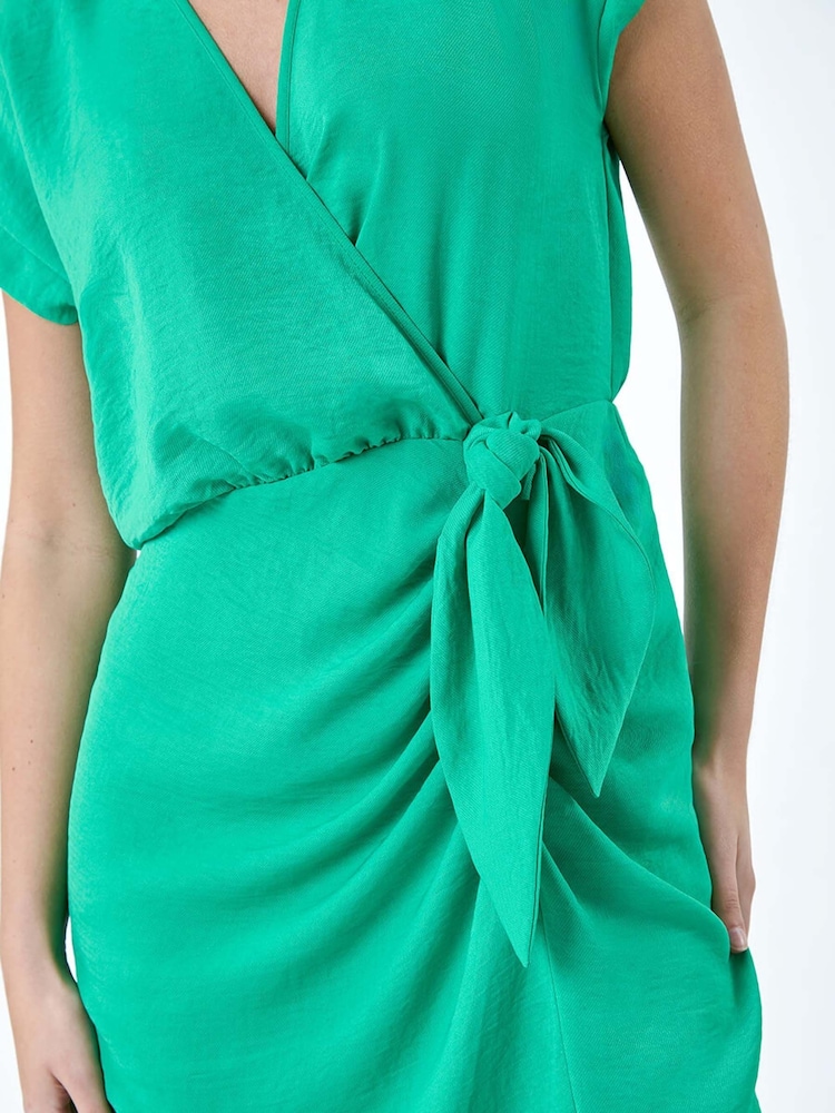 Dusk Green Plain Wrap Tie Detail Dress - Image 5 of 5