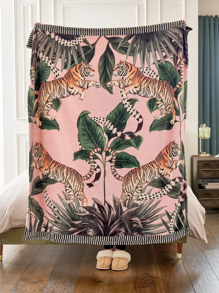 Pink Tiger Plush Fleece Throw - Image 4 of 5
