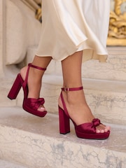 Linzi Red Ruba Platform Heels With Knotted Front Strap - Image 1 of 5