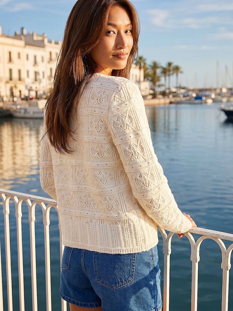 Roman White Pointelle Cardigan - Image 2 of 4 Roman White Pointelle Cardigan - Image 2 of 4