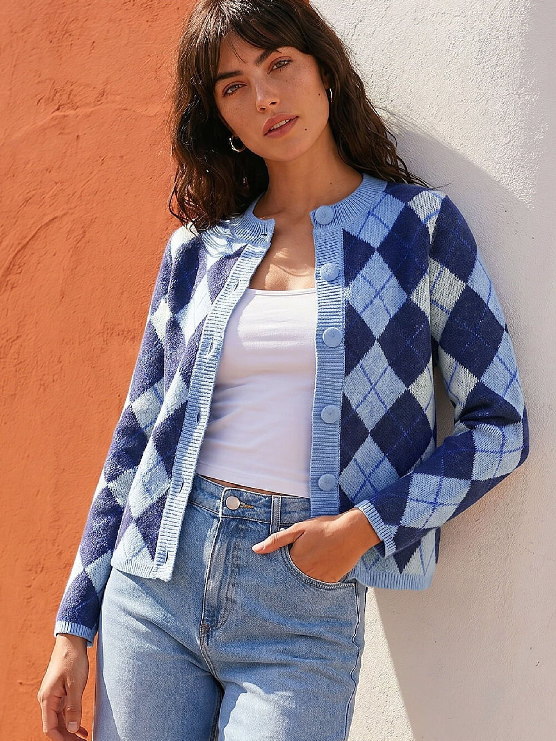 Buy Roman Blue Argyle Buttoned Knit Cardigan from the Next UK