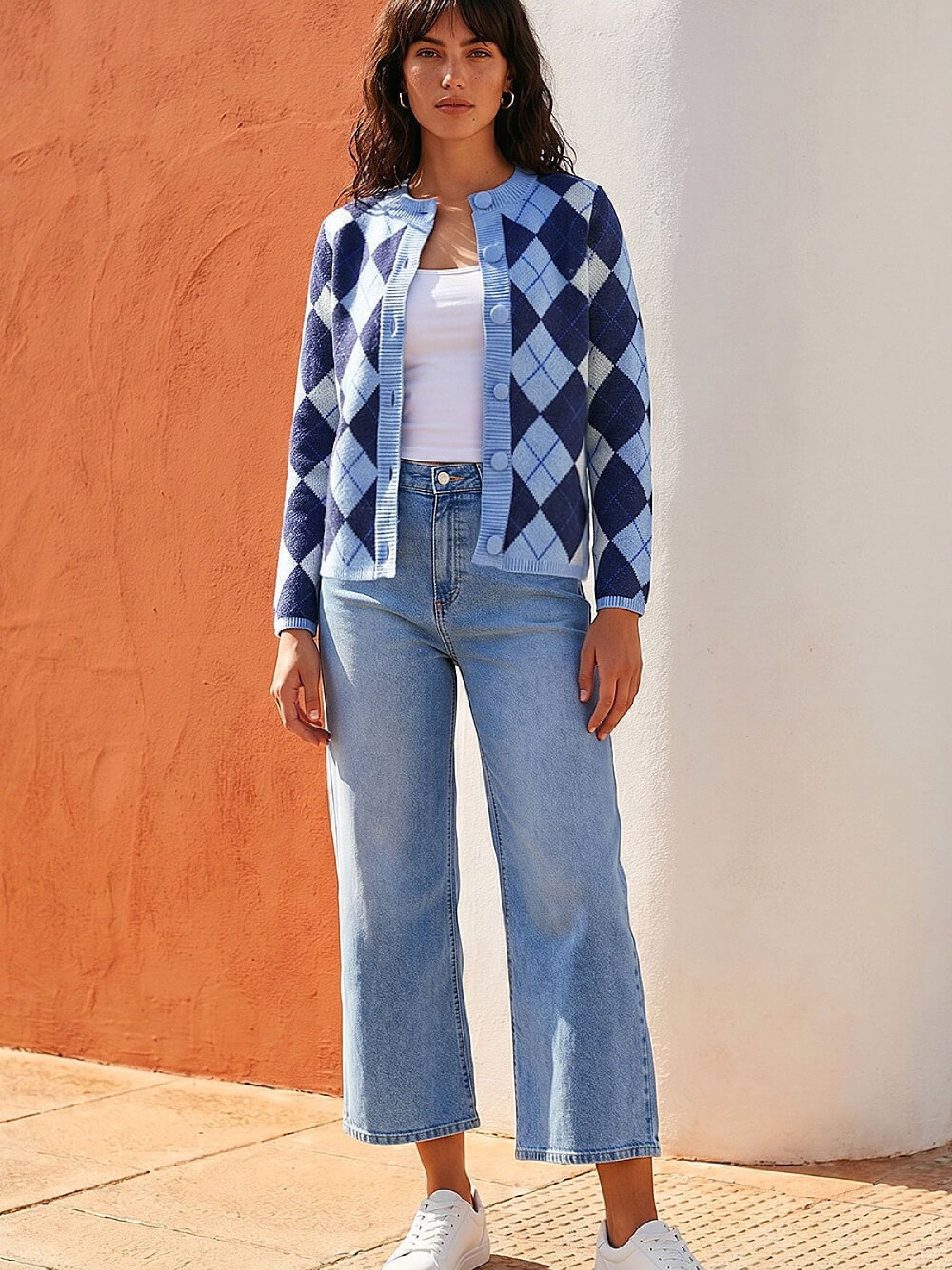 Buy Roman Blue Argyle Buttoned Knit Cardigan from the Next UK