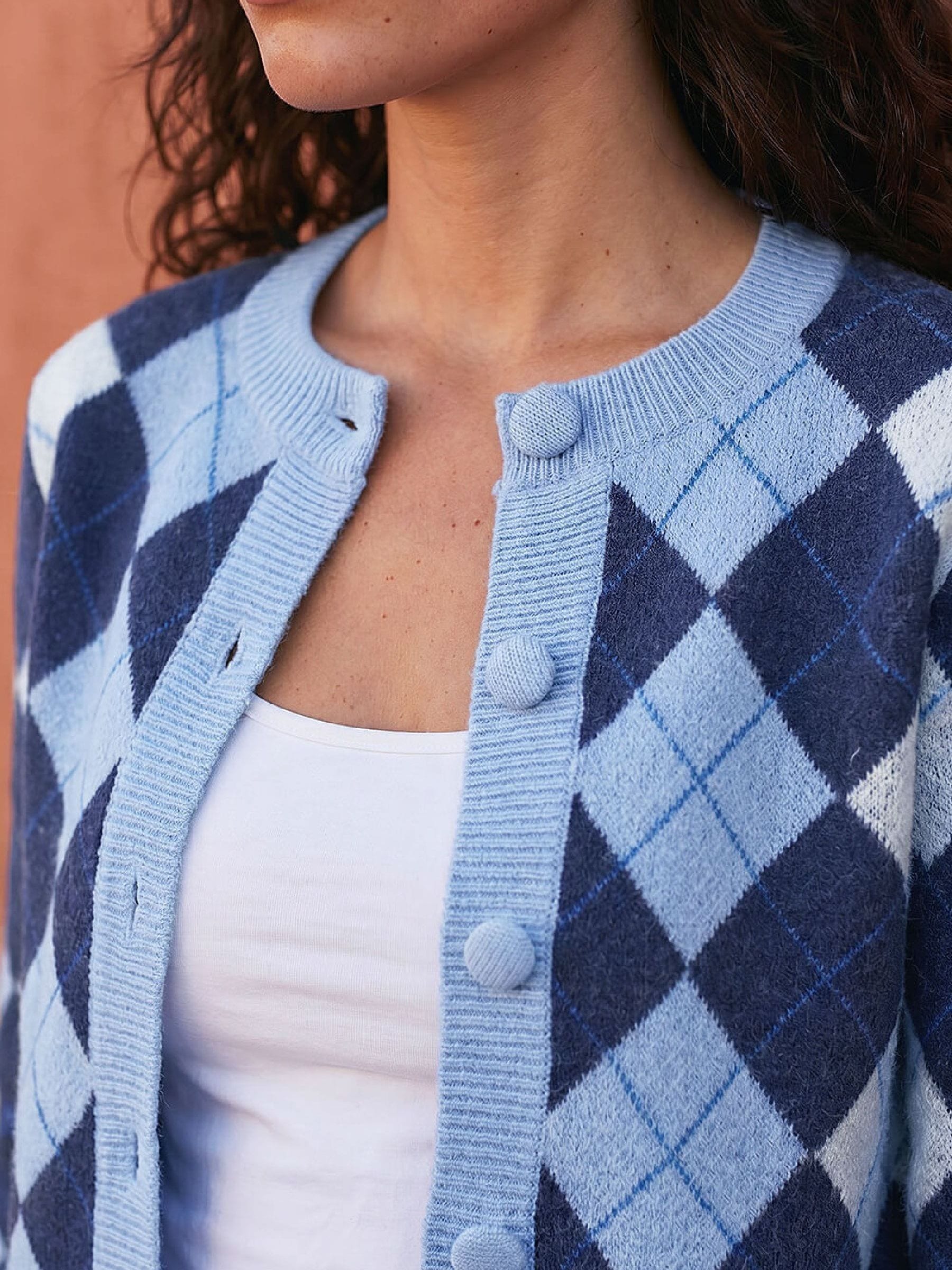 Buy Roman Blue Argyle Buttoned Knit Cardigan from the Next UK