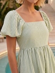 Roman Green Stripe Puff Sleeve Midi Dress - Image 4 of 4