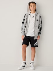 adidas Grey 3 Stripe Fleece Full Zip Hoodie - Image 3 of 9