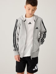 adidas Grey 3 Stripe Fleece Full Zip Hoodie - Image 4 of 9