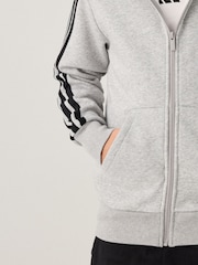 adidas Grey 3 Stripe Fleece Full Zip Hoodie - Image 6 of 9