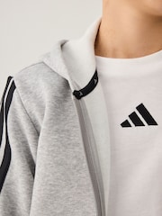 adidas Grey 3 Stripe Fleece Full Zip Hoodie - Image 7 of 9