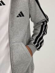 adidas Grey 3 Stripe Fleece Full Zip Hoodie - Image 8 of 9