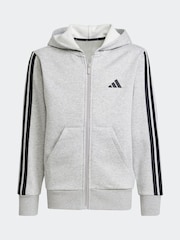 adidas Grey 3 Stripe Fleece Full Zip Hoodie - Image 9 of 9