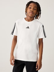 adidas White Essentials 3 Stripes 100% Cotton T-Shirt - Image 1 of 6