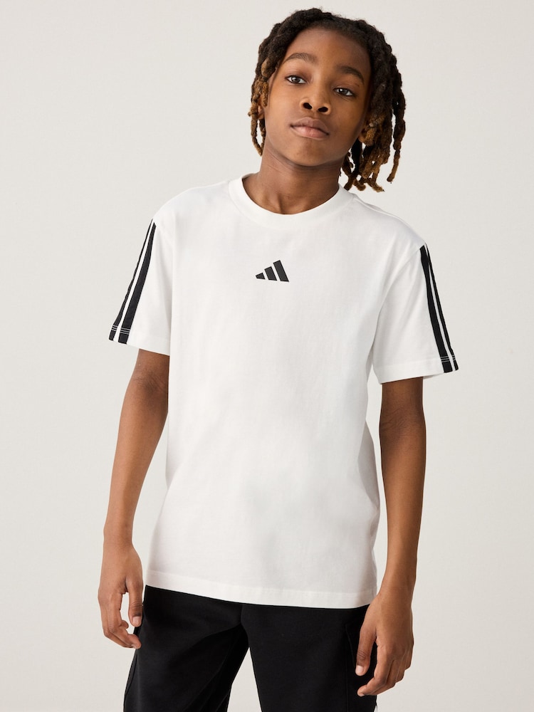adidas White Essentials 3 Stripes 100% Cotton T-Shirt - Image 1 of 6