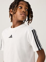 adidas White Essentials 3 Stripes 100% Cotton T-Shirt - Image 4 of 6